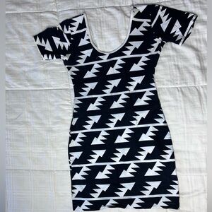 Black white vintage American apparel, bodycon short dress with lightning bolts